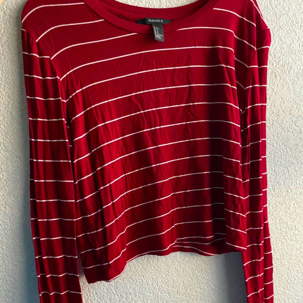 Forever 21 Red And White Striped Long Sleeve Shirt